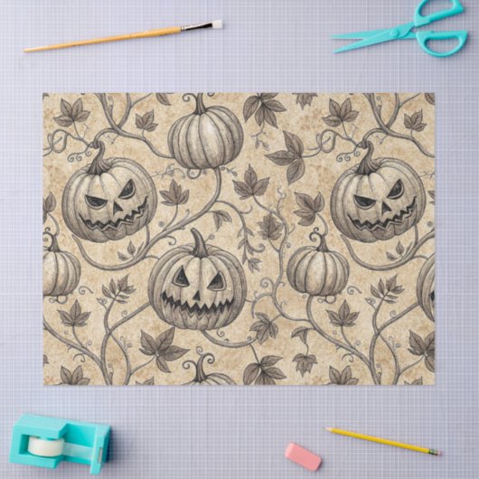 Vintage Halloween Pumpkin Vine Pattern 薄葉紙 (クラフト)