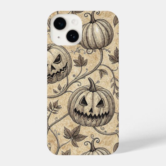 Vintage Halloween Pumpkin Vine Pattern iPhoneケース (裏面)