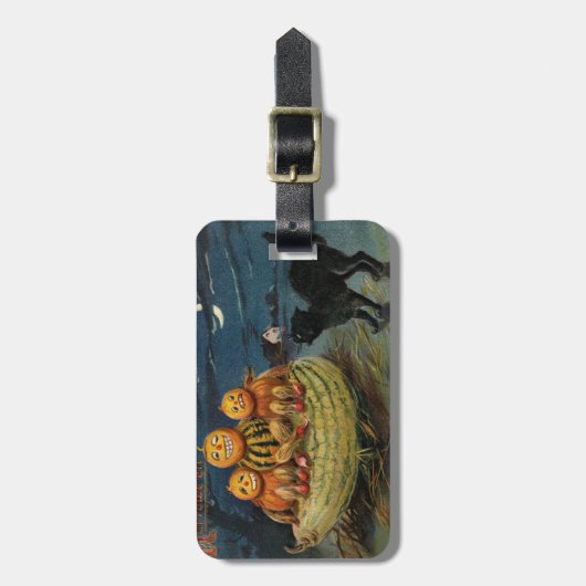 Vintage Halloween Pumpkins Black Cat ラゲッジタグ (正面縦)