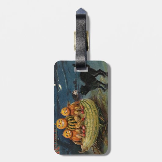 Vintage Halloween Pumpkins Black Cat ラゲッジタグ (裏面縦)