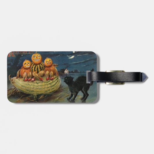 Vintage Halloween Pumpkins Black Cat ラゲッジタグ (裏面横)