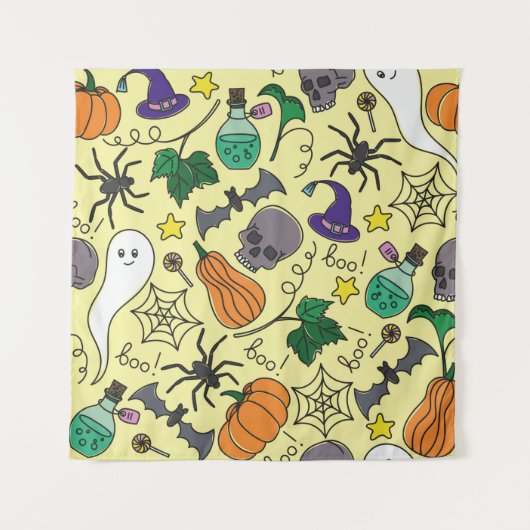 vintage Halloween seamless pattern. Pumpkin, ghost タペストリー (正面)