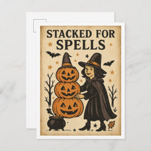 Vintage Halloween Stacked for Spells ポストカード (正面/裏面)