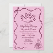 Vintage Hand Drawn Burgundy Retro Swans Wedding 招待状 (正面)
