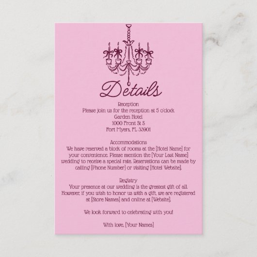 Vintage Hand Drawn Chandelier Wedding Details エンクロージャーカード (正面)