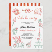 Vintage Hand Drawn Christmas Bridal Shower 招待状 (正面/裏面)