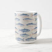 Vintage Hand-Drawn Fish Seamless Pattern コーヒーマグカップ (正面右)