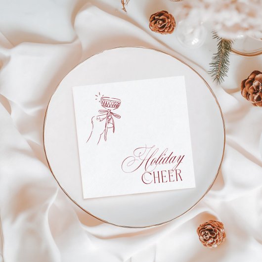 Vintage Hand Drawn Red Christmas Holiday Party 縁ありカクテルナプキン