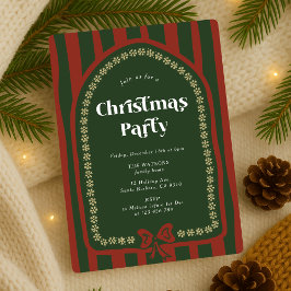 Vintage Hand Drawn Red & Green Christmas Party 招待状