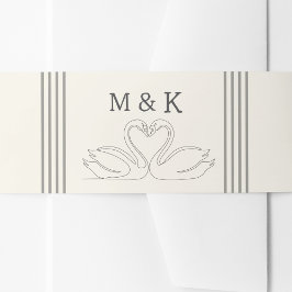 Vintage Hand Drawn Romantic Swans Monogram Wedding 招待状ベリーバンド