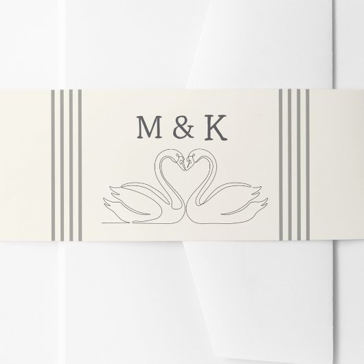 Vintage Hand Drawn Romantic Swans Monogram Wedding 招待状ベリーバンド