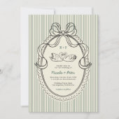 Vintage Hand Drawn Swan Green Stripes Wedding 招待状 (正面)