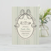 Vintage Hand Drawn Swan Green Stripes Wedding 招待状 (スタンド正面)