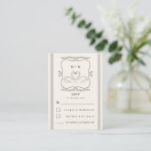 Vintage Hand Drawn Swans Monogram RSVP Wedding  エンクロージャーカード (スタンド正面)