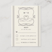 Vintage Hand Drawn Swans Monogram RSVP Wedding  エンクロージャーカード (正面)