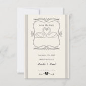 Vintage Hand Drawn Swans Stripes Wedding セーブザデート (正面)