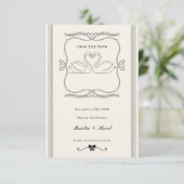 Vintage Hand Drawn Swans Stripes Wedding セーブザデート (スタンド正面)