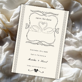 Vintage Hand Drawn Swans Stripes Wedding セーブザデート