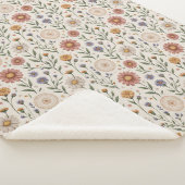  Vintage Hand-Drawn Wildflowers Patchwork Seamless シェルパブランケット (3/4)