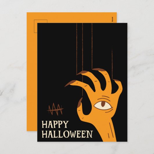 Vintage Hand Puppet Halloween シーズンポストカード (正面/裏面)