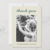 Vintage Handwritten Green Stripes Photo Wedding サンキューカード (正面)