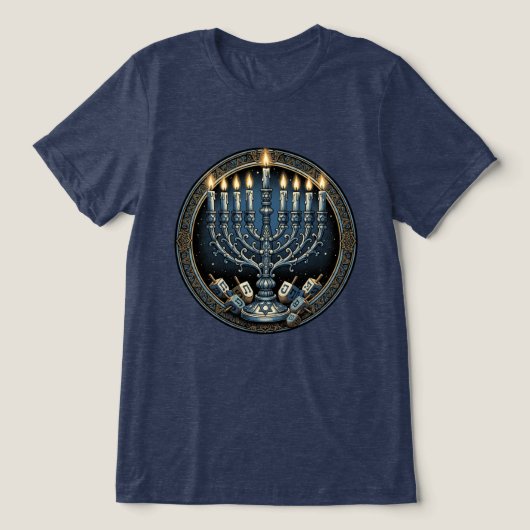 Vintage Hanukkah Menorah トライブレンドＴシャツ (デザイン正面)