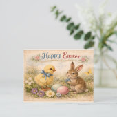 Vintage Happy Easter Bunny and Chick  ポストカード (スタンド正面)