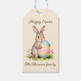 Vintage Happy Easter Bunny with Egg Family  ギフトタグ