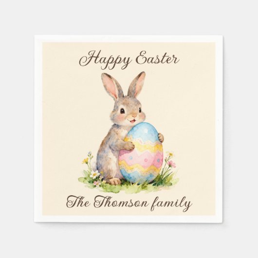 Vintage Happy Easter Bunny with Egg Family  スタンダードカクテルナプキン (正面)