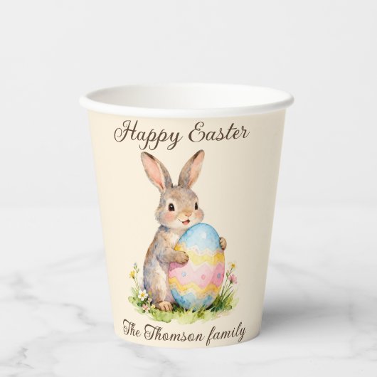 Vintage Happy Easter Bunny with Egg Family  紙コップ (正面)