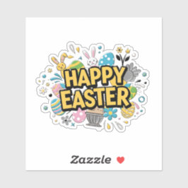 Vintage Happy Easter Colorful Bunny Sticker シール