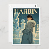 Vintage Harbin Ice City Woman ポストカード (正面/裏面)