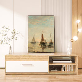Vintage Harbor Nautical Wall Art Ships at Shore キャンバスプリント