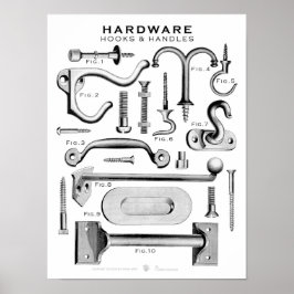 Vintage Hardware Poster Hooks n Handles BW ポスター