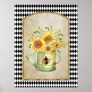 Vintage Harlequin Garden Sunflowers ポスター