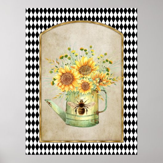 Vintage Harlequin Garden Sunflowers  ポスター (正面)