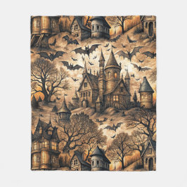 Vintage Haunted House フリースブランケット