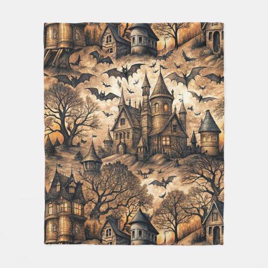 Vintage Haunted House フリースブランケット (正面)