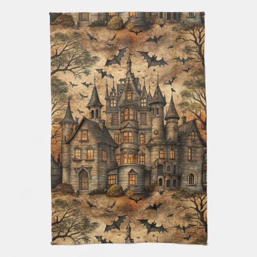 Vintage Haunted House (2) キッチンタオル (縦)