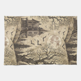 Vintage Haunted House & Full Moon キッチンタオル