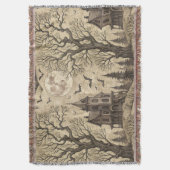 Vintage Haunted House & Full Moon スローブランケット (正面縦)