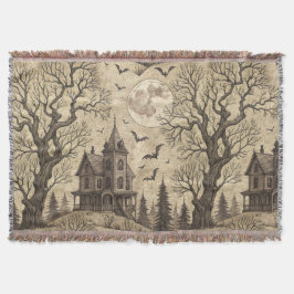 Vintage Haunted House & Full Moon スローブランケット