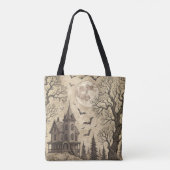 Vintage Haunted House & Full Moon トートバッグ (裏面)