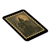 Vintage Haunted House Stamp – Spooky Halloween Ret マグネット (右側)