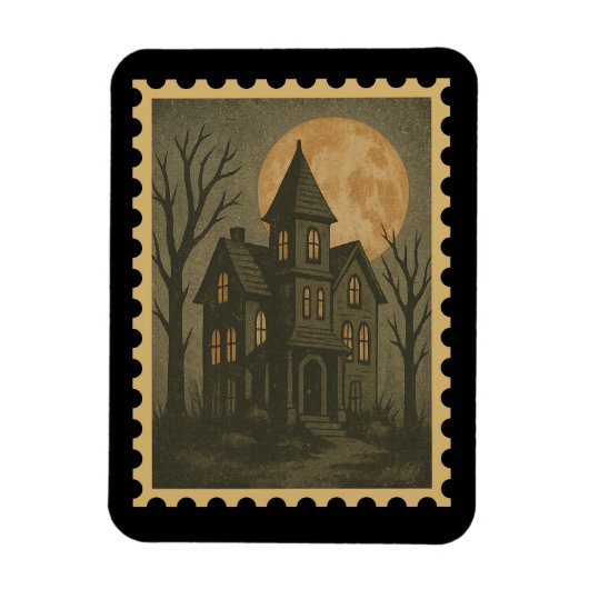 Vintage Haunted House Stamp – Spooky Halloween Ret マグネット (縦)