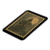 Vintage Haunted House Stamp – Spooky Halloween Ret マグネット (左側)