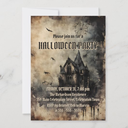 Vintage Haunted Mansion Halloween Party 招待状 (正面)