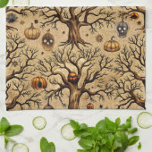 Vintage Haunted Trees & Pumpkin Lanterns Pattern キッチンタオル (折り畳み)