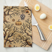 Vintage Haunted Trees & Pumpkin Lanterns Pattern キッチンタオル (四つ折り)