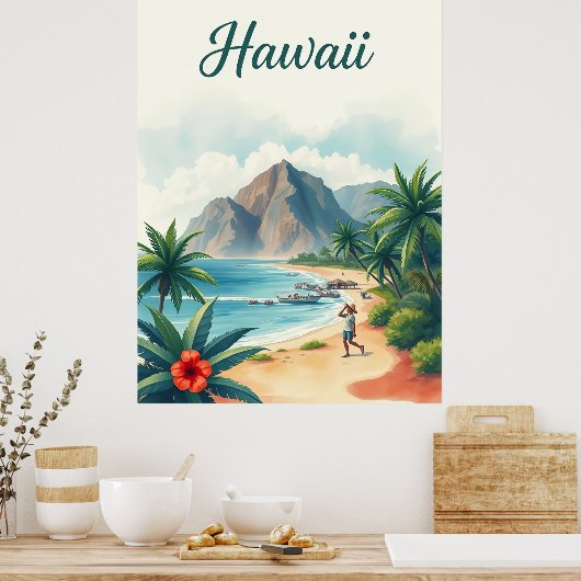 Vintage Hawaii Travel Illustration ポスター (キッチン)